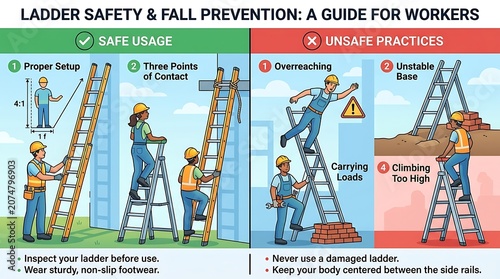 Ladder Safety Guide for Workers: Safe Usage vs Unsafe Practices for Construction and Industry