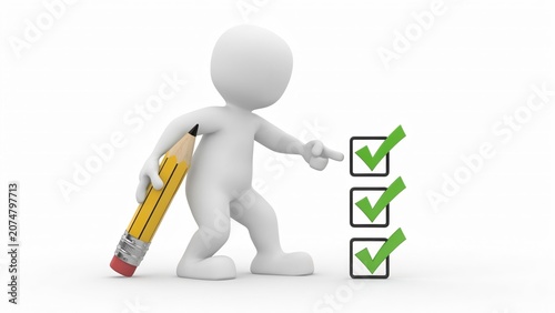 3D Checklist and Task Completion Concept with Pencil and Check Marks Illustration