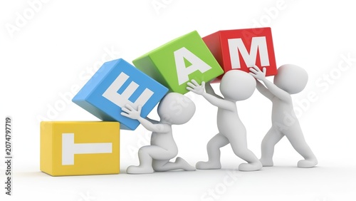 3D Teamwork Concept with Colorful Letter Blocks and Business Collaboration Illustration