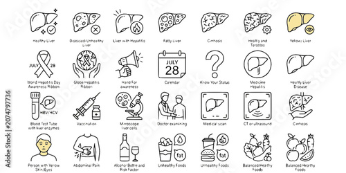 World hepatitis day and Liver disease thin line icon . Editable stroke . Vector .
