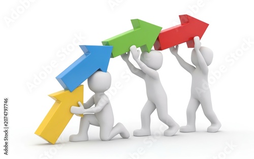 3D Teamwork Growth Concept with Upward Arrows and Business Success Illustration