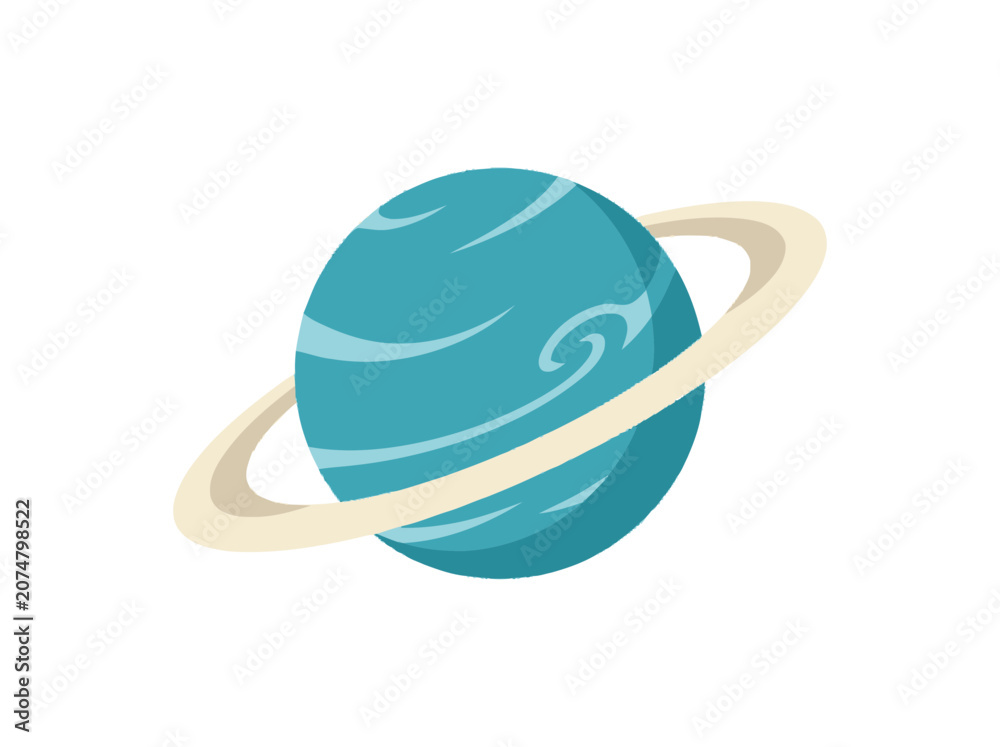 Fototapeta premium Stylized Blue Planet with Ring, Outer Space Illustration