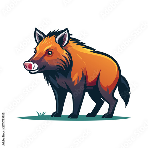 Flat vector illustration of a wild boar