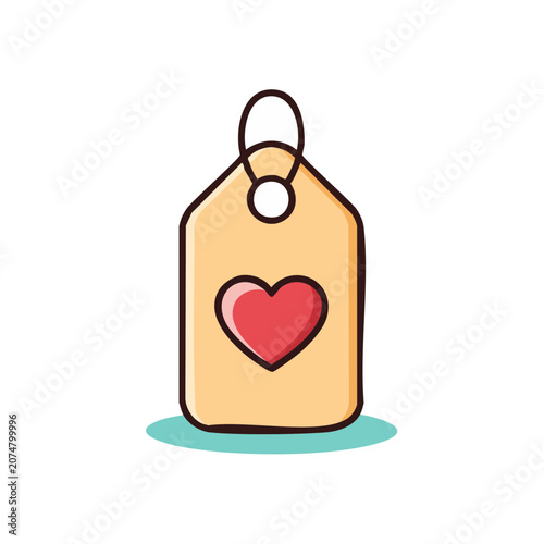 Flat vector price tag with red heart icon