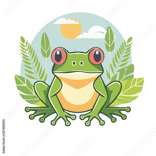 Red Eyed Tree Frog Flat Vector Illustration