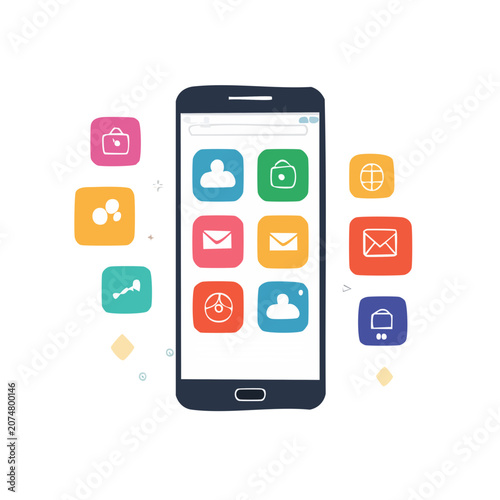 Smartphone with colorful app icons flat vector illustration