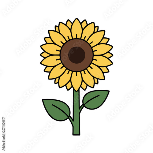 Yellow Sunflower Flat Vector Illustration