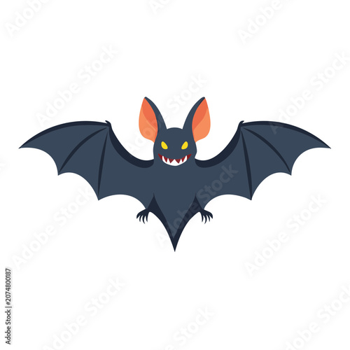 Cartoon Bat with Open Wings and Sharp Teeth