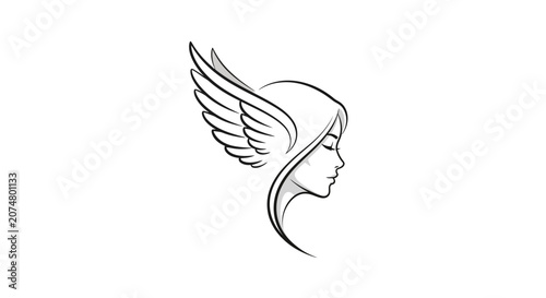 Schilderij op canvas Woman with wings on head side.