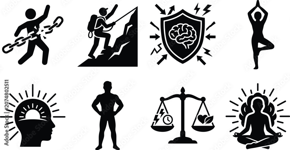 Obraz premium Motivational Silhouettes Representing Strength, Mindfulness, and Personal Growth Concepts