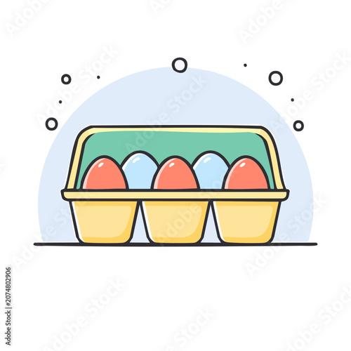 Flat illustration of egg carton with colorful eggs