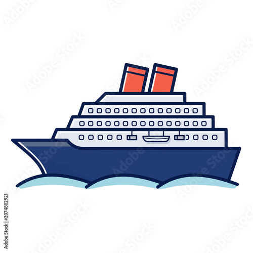 Flat vector illustration of a cruise ship on water
