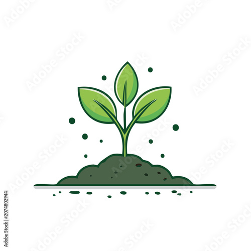 Green seedling growing from soil, flat vector illustration