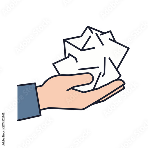 Hand holding crumpled paper vector illustration