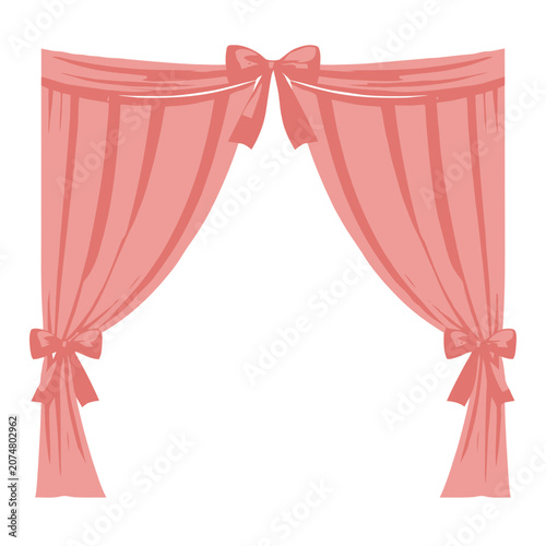 Pink curtains with bow tiebacks vector illustration