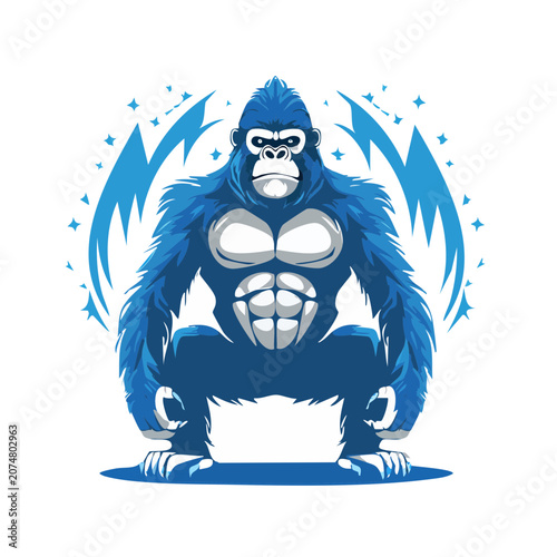 Muscular blue gorilla vector illustration
