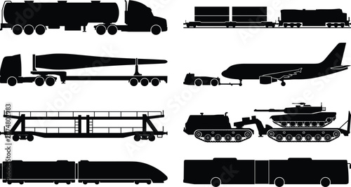 Foto Heavy logistics and industrial transportation icons vector set featuring cargo t