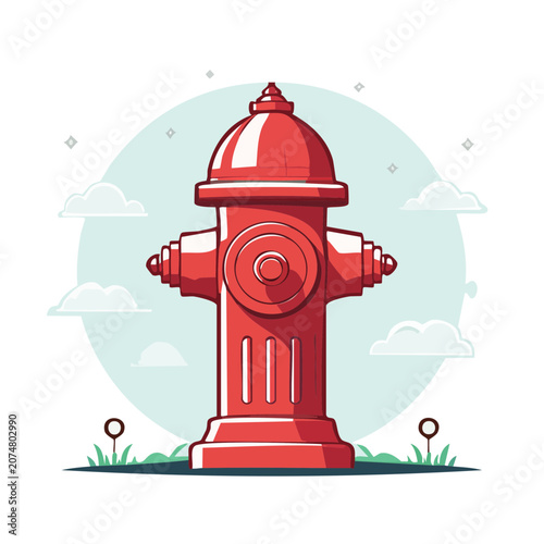 Red Fire Hydrant Flat Vector Illustration