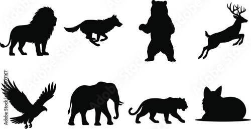 Photography Wild animals and predators black silhouette collection featuring lion wolf bear