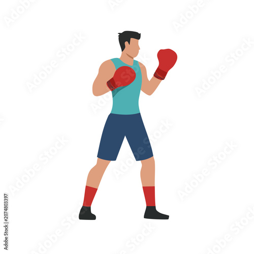 Flat vector illustration of a boxer in fighting stance