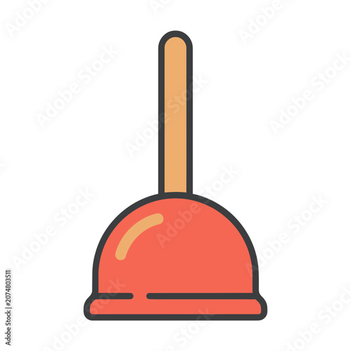 Red Plunger with Wooden Handle Vector Icon