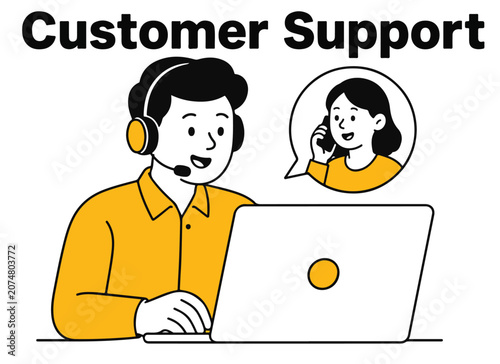 Customer Support Specialist Illustration with Online Assistance and Help Desk Service
