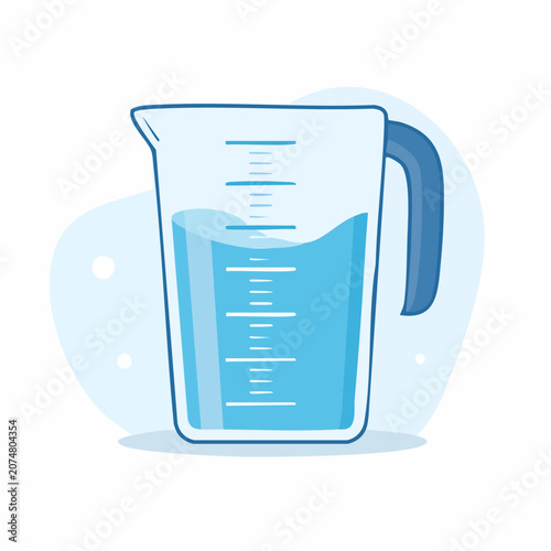 Flat design illustration of a measuring cup with water