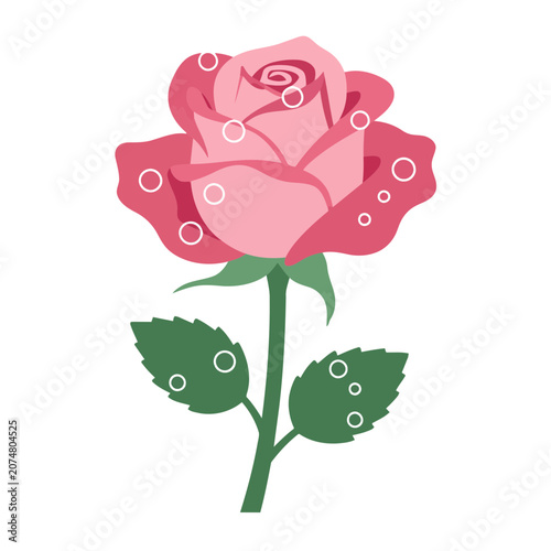 Pink Rose Flat Vector Illustration