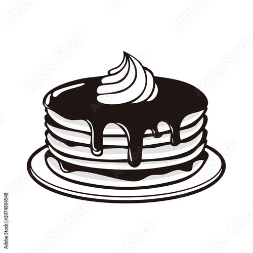 Stack of pancakes with syrup and whipped cream vector illustration