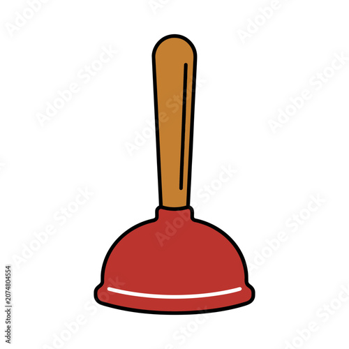 Red plunger with wooden handle vector illustration