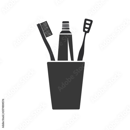 Toothbrush, Toothpaste, and Cup Icon Set