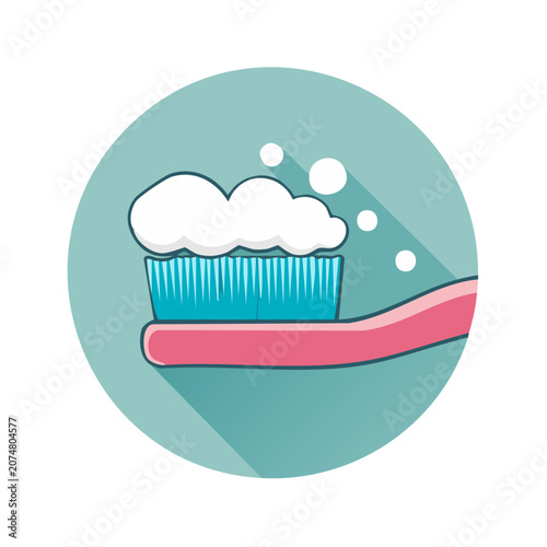 Toothbrush with toothpaste foam flat vector icon