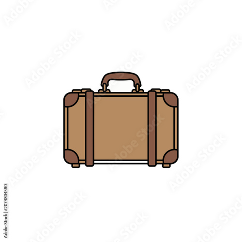 Vintage brown suitcase flat vector illustration