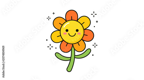 Bild auf Leinwand Smiling Cartoon Flower with Orange Petals.