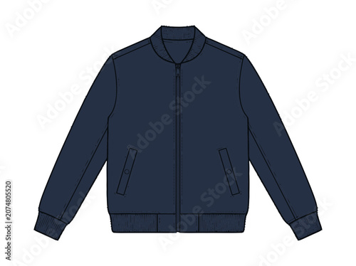 Dark Blue Denim Bomber Jacket - Front View, Isolated on White Background