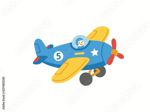 Cute Blue Cartoon Airplane with Pilot, Kids Flying Adventure, Vector Illustration