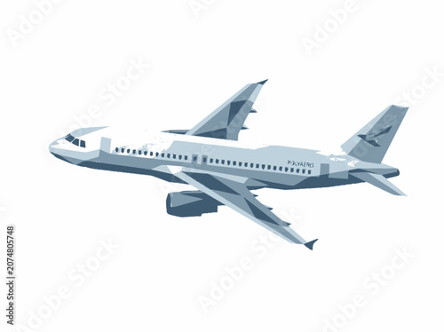 Modern Passenger Airplane Flying Isolated on White Background