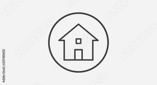 A simple line art icon of a residential house inside a circular frame