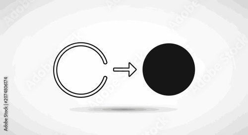A simple line drawing of an empty circle transforming into a solid black circle