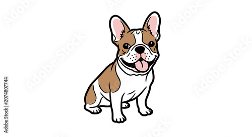 A cute cartoon illustration of a small dog sitting on a white background
