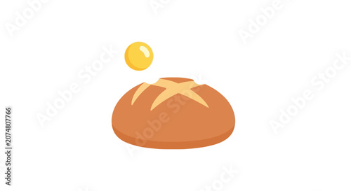 A simple illustration of a fresh round loaf of bread with a small yellow circle