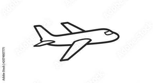 A simple black outline drawing of a passenger airplane on a white background