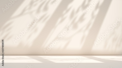 Schilderij op canvas Modern beige wall studio background with soft grey shadows and elegant light, fo