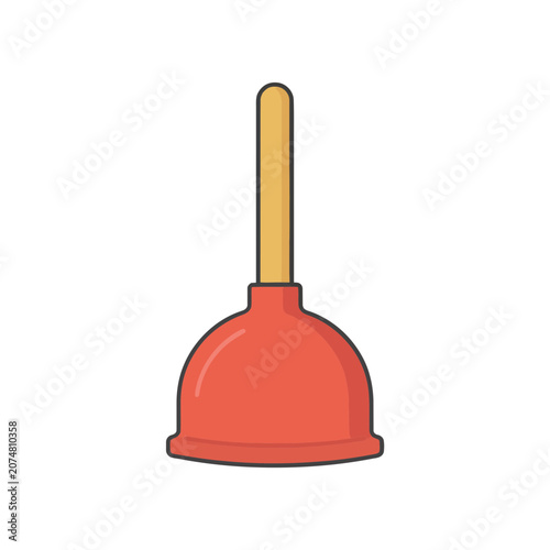 Red plunger with wooden handle vector illustration