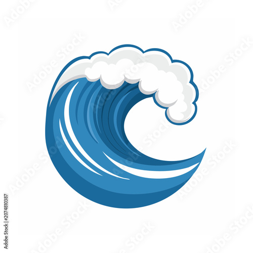 Stylized blue ocean wave with white foam on white background
