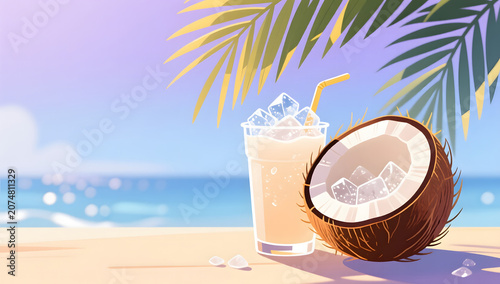 coconut smoothie summer refreshment illustration background