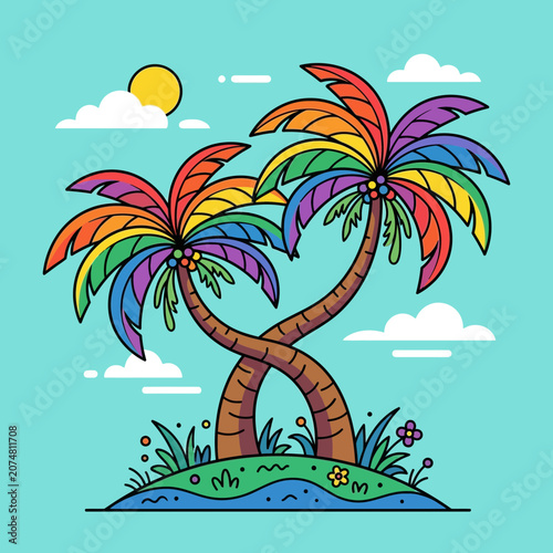 Rainbow Palm Trees Island Paradise