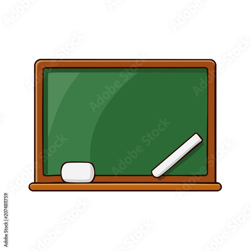 Green chalkboard with chalk and eraser vector illustration