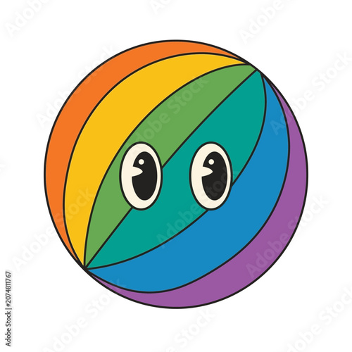 Retro rainbow ball character with eyes, isolated on white background