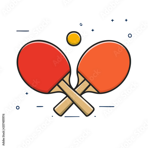 Table Tennis Paddles and Ball Flat Vector Illustration